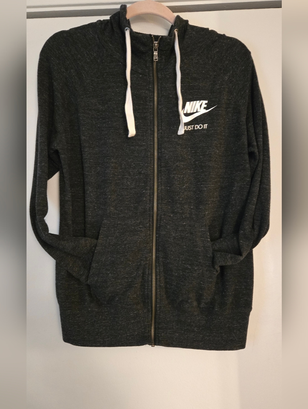 Nike Dark Heather Gray Zip Hoodie with Metal Swoosh Pull